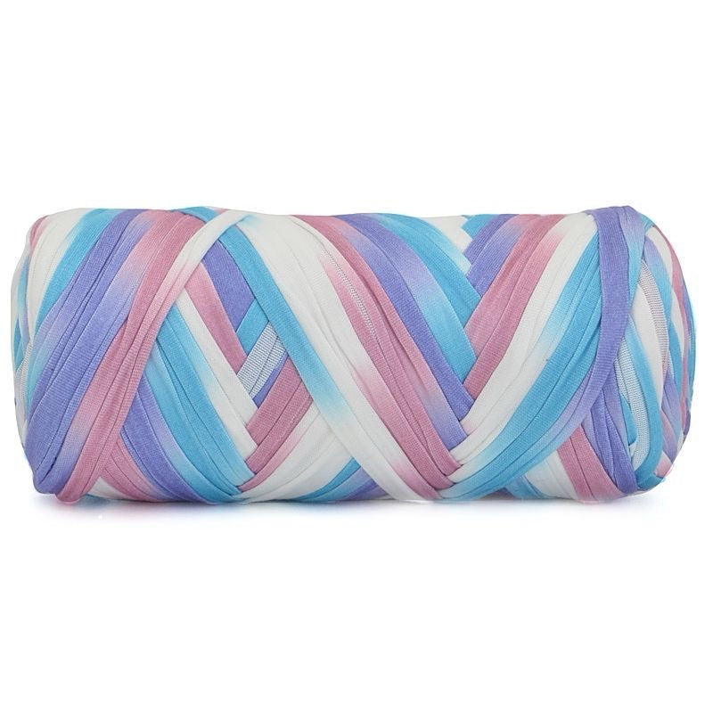 Rolled-up mat with colorful striped pattern on a white background