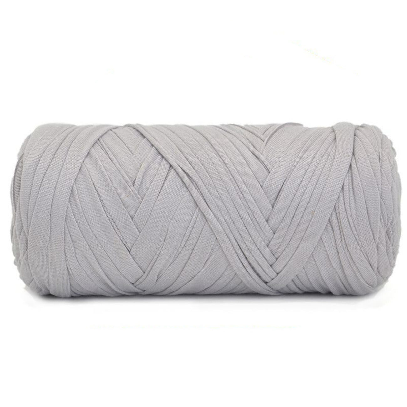 Large ball of gray yarn on a white background