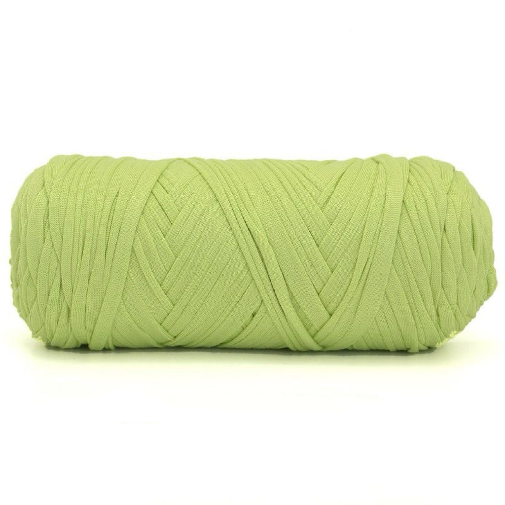 Light green skein of yarn on a white background