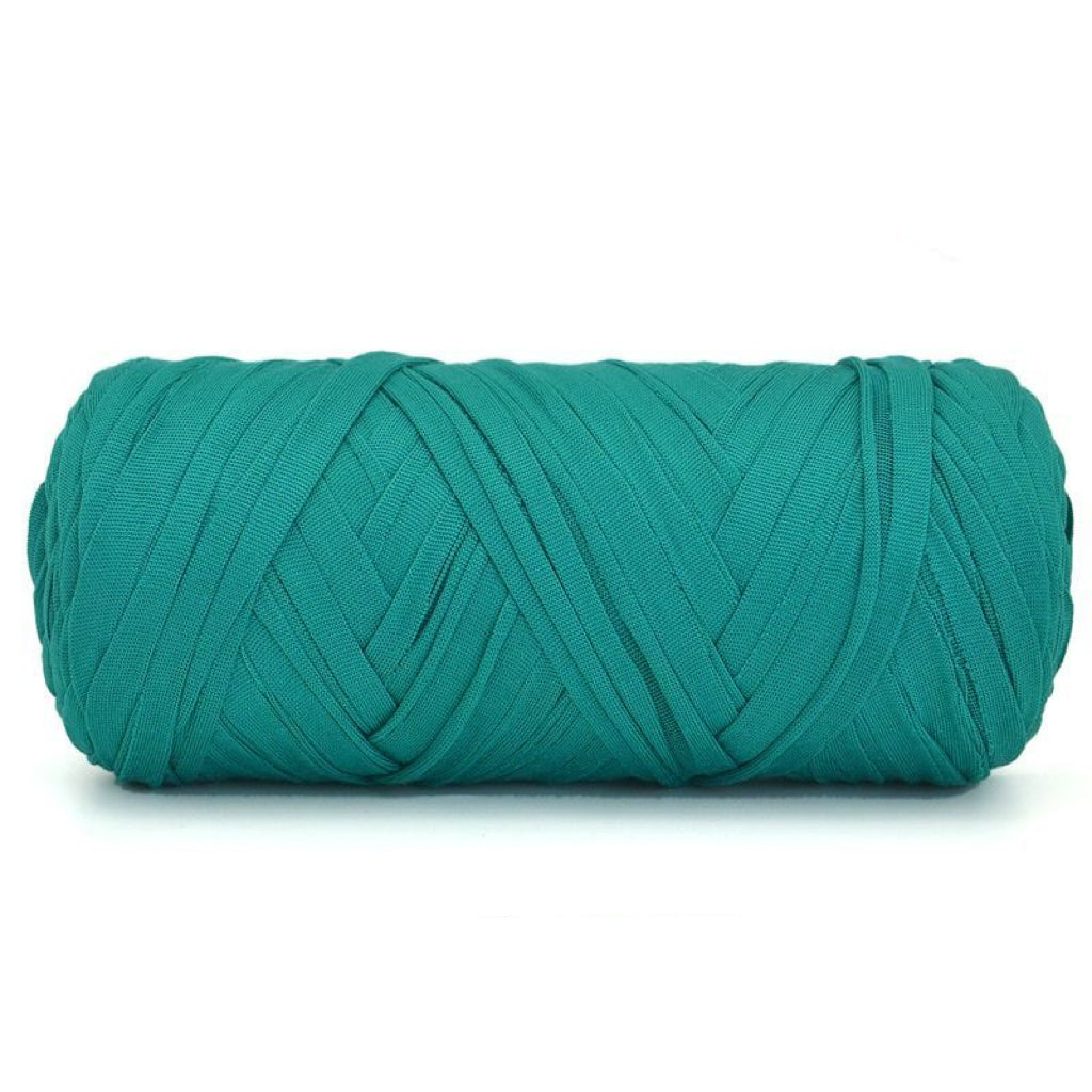 Teal skein of yarn on a white background
